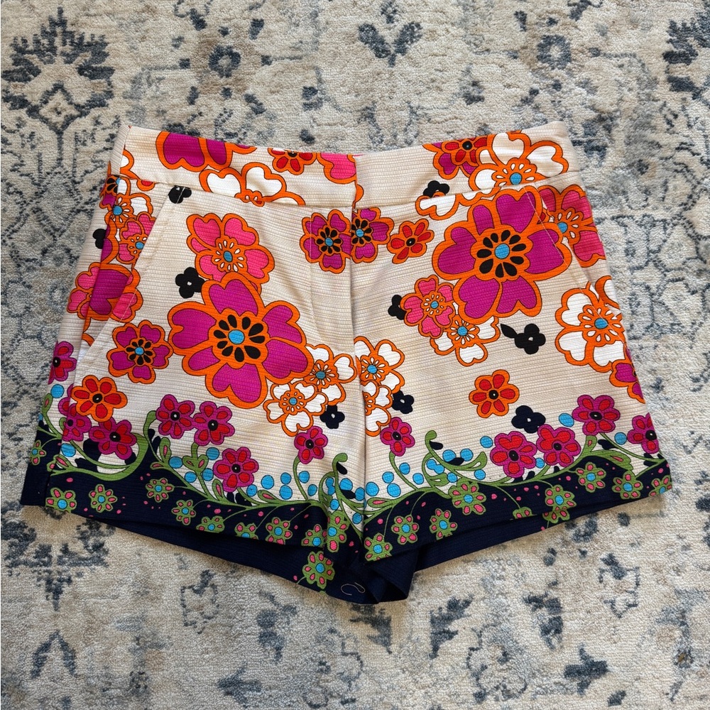 Trina Turk High Waist Floral Shorts - Pink, Orange, Blue